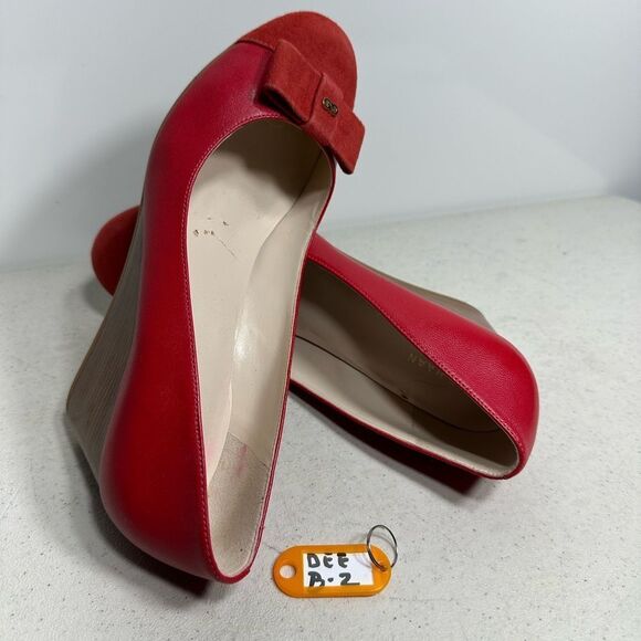 COLE HAAN Grand OS Wedge Heels Red Leather Suede Round Toe Size 7,5B - Picture 1 of 6